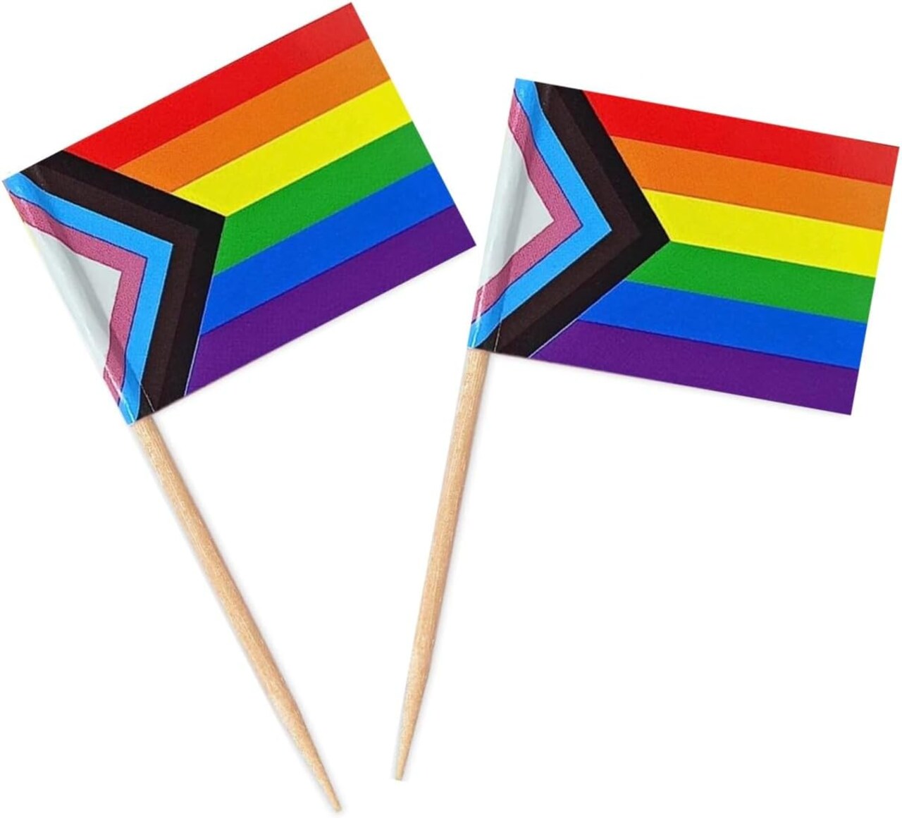 100 Pcs Progress Pride Rainbow Flag Rainbow Toothpick Flags,Small Mini LGBT Cupcake Toppers Stick flags - Rainbow Mardi Gras Events Party Cocktail Fruit Decoration